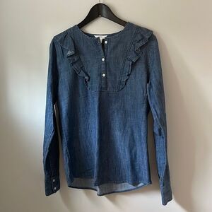 *1901* Chambray Denim 1/4 Button Down Top NWOT. Size Small